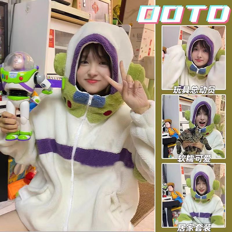 秋冬季珊瑚絨睡衣女巴斯光年可愛加絨加厚法蘭絨可外穿家居服套裝