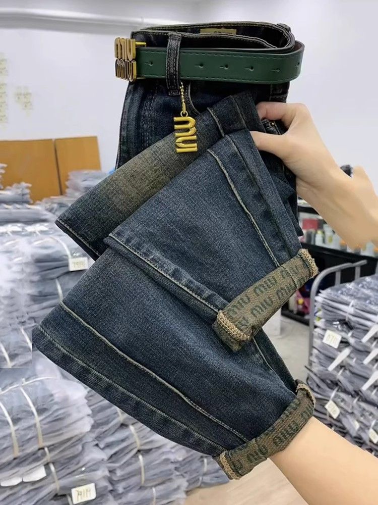 高腰直筒牛仔褲女2023年新款秋冬哈倫褲寬鬆顯瘦小個子九分褲