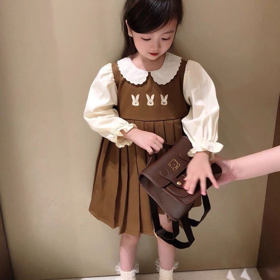 Baby girl dress  new autumn cute Korean long-sleeved khaki college style girls autumn skirt trendy