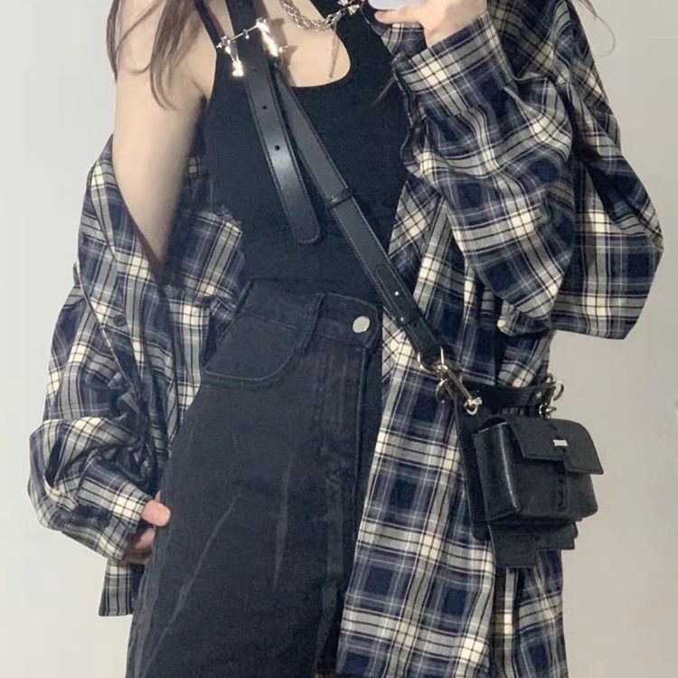 格子襯衫女夏季新款設計感小眾外穿防曬襯衫高級感長袖上衣外套