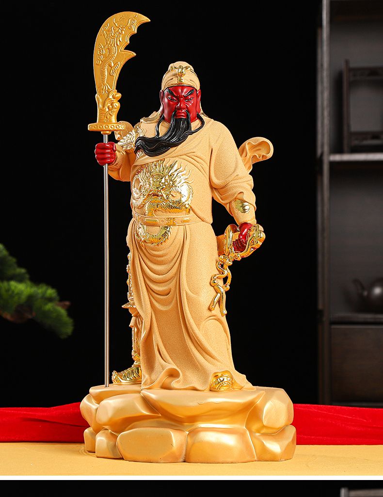 新款立刀關公神像武財神關二爺像家用佛堂擺件立刀沙金正氣關公像~特價