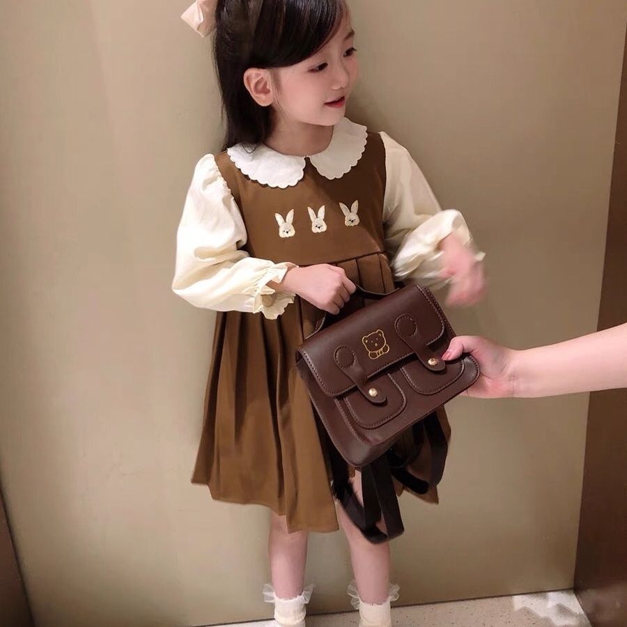 Baby girl dress  new autumn cute Korean long-sleeved khaki college style girls autumn skirt trendy