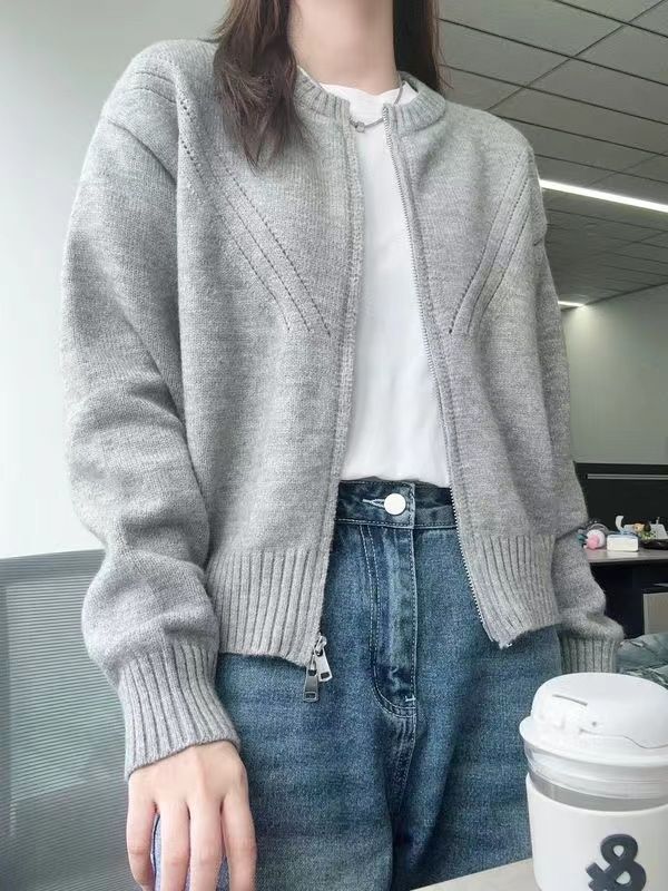 2023新款日系灰色高級感小眾薄款慵懶風針織毛衣女外套上衣春秋季