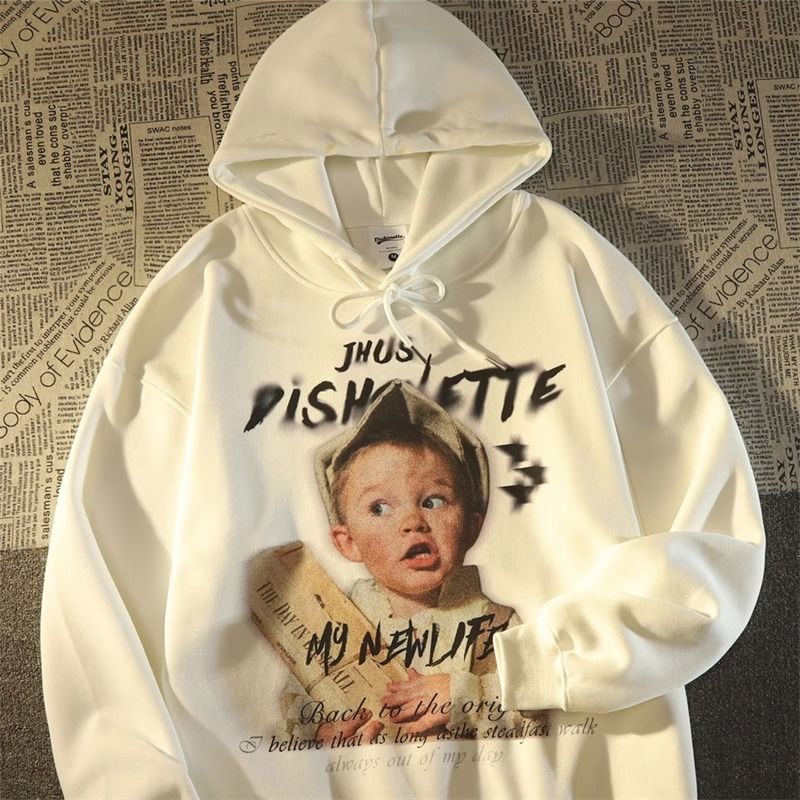 美式復古hiphop男孩印花連帽衛衣女寬鬆歐美高街hiphop情侶薄外套