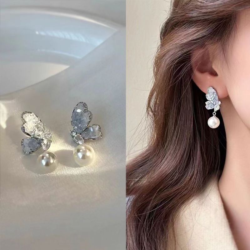 Dancing_Crystal butterfly pearl earrings women's niche design high-end 2023 new ins earrings earrings