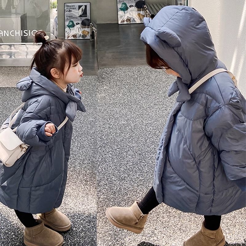 Children's down jacket 2023 new style boys and girls baby cute bear cotton-padded jacket mid-length warm cotton jacket