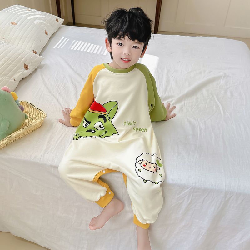 Boys' one-piece pajamas spring and autumn pure cotton 2023 new style boy baby baby autumn sleeping bag children's home clothes
