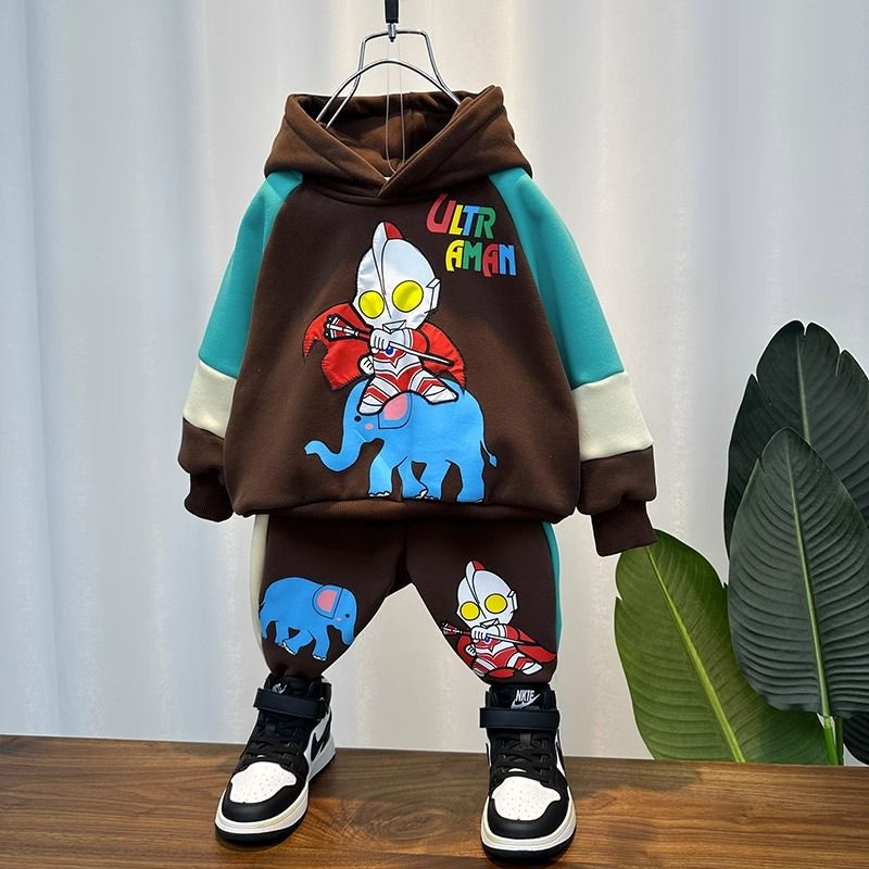 Ultraman boys  new velvet suit autumn and winter style children's fashionable boys thickened clothes children's clothing