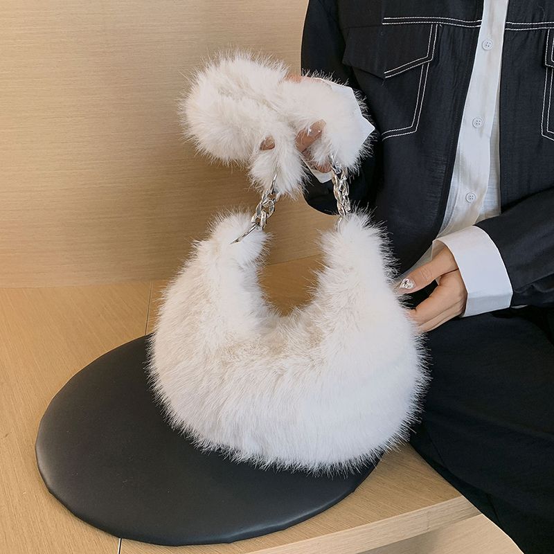 Luxus plüss rókamintás hónaljtáska nőknek 2023 őszi-téli szezonra, új, egyszínű szőrmetáska, egyszerű és lusta._voghion.com