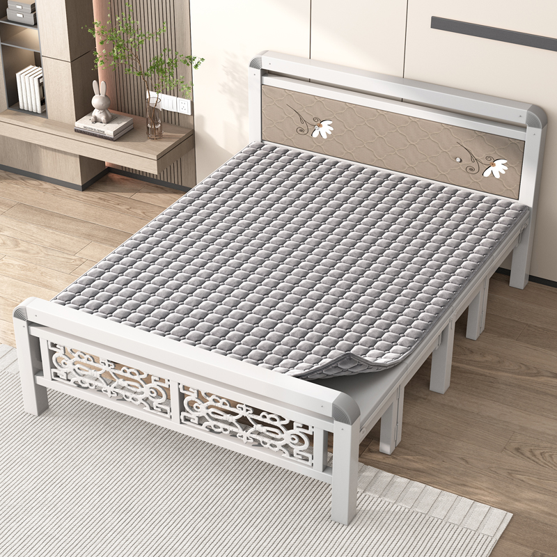 Foldable bed Four fold machine Single person Double bed Wooden bed Iron bed simple and easy noon break Portable Hard board bed Lunch break bed