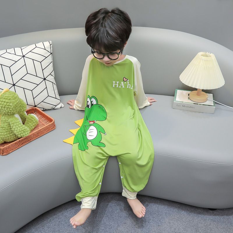 男童连体睡衣防着凉莫代尔男宝宝空调连身衣夏季薄款儿童恐龙睡袋