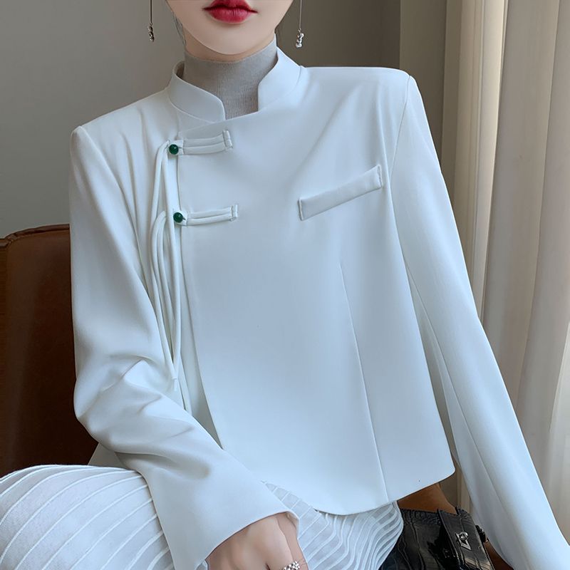 新中式國風女短外套外穿立領氣質外搭上衣寬鬆盤扣時尚高級感西服