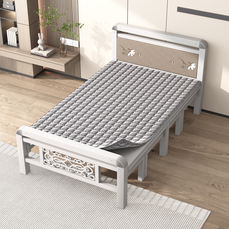 Foldable bed Four fold machine Single person Double bed Wooden bed Iron bed simple and easy noon break Portable Hard board bed Lunch break bed