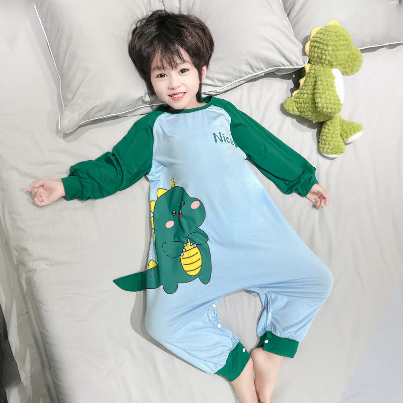 男童连体睡衣防着凉莫代尔男宝宝空调连身衣夏季薄款儿童恐龙睡袋