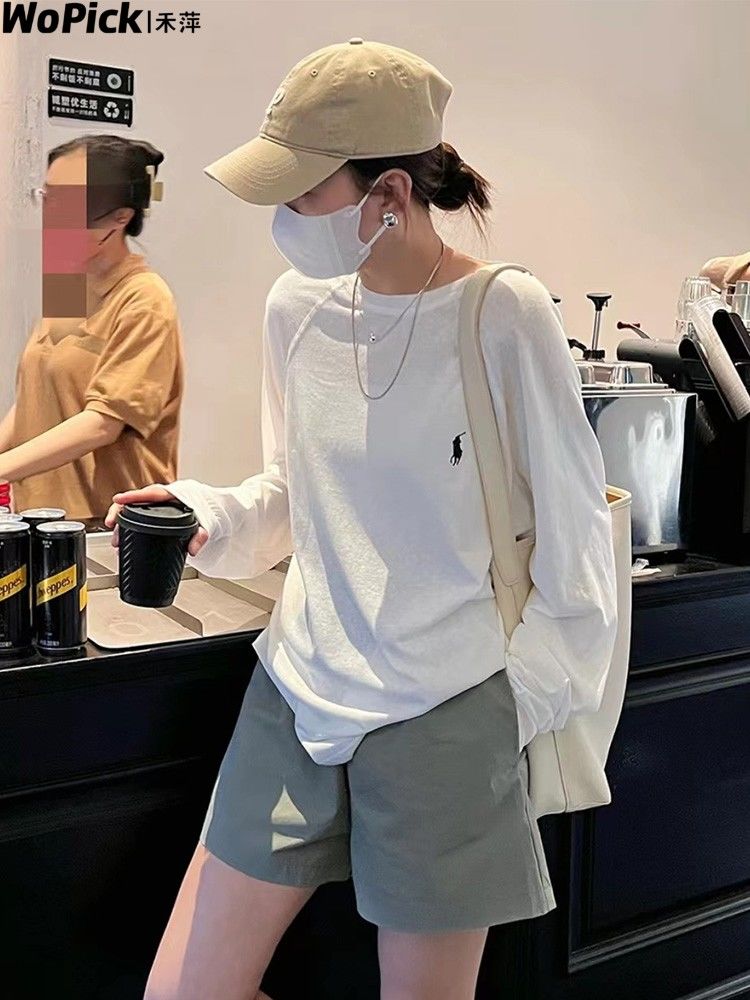 刺繡衛衣T恤女2023春秋季新款韓系慵懶風寬鬆空調衫爆款百搭上衣