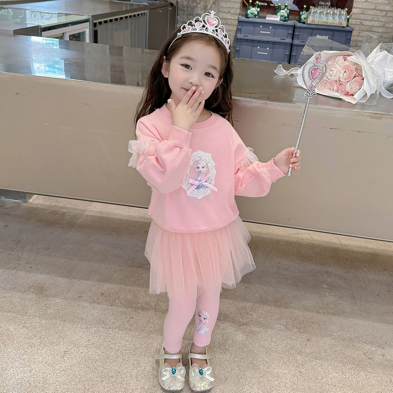  new Korean version of small and medium-sized children's Korean style Internet celebrity fashionable niche children's autumn dress Elsa Princess clothes for women