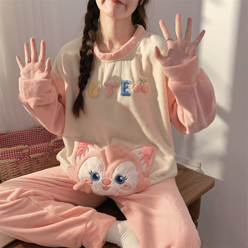 珊瑚絨睡衣女秋冬季毛茸日系可愛外穿冬天加厚絨法蘭絨家居服套裝