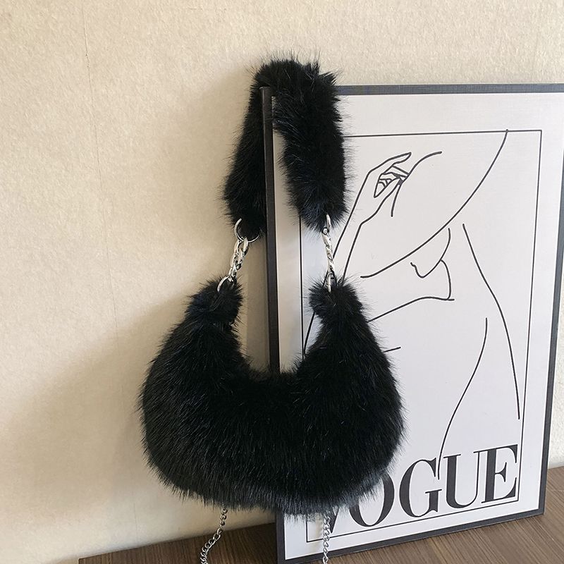 Luxus plüss rókamintás hónaljtáska nőknek 2023 őszi-téli szezonra, új, egyszínű szőrmetáska, egyszerű és lusta._voghion.com