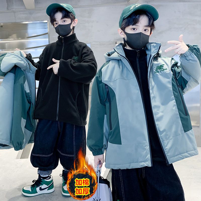男童衝鋒衣外套秋冬款三合一可拆卸新款中大兒童秋冬服裝加棉加厚