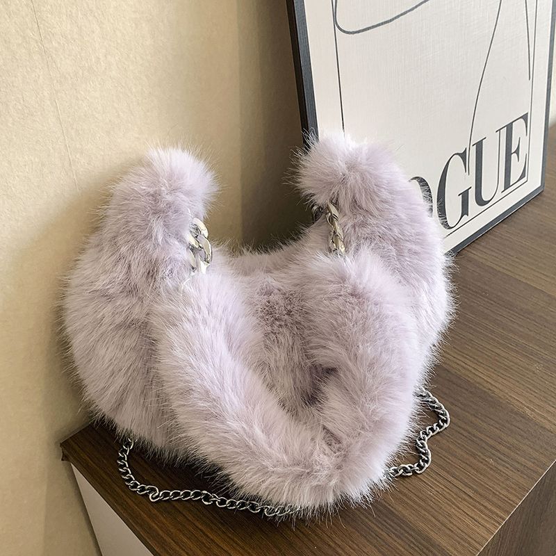 Luxus plüss rókamintás hónaljtáska nőknek 2023 őszi-téli szezonra, új, egyszínű szőrmetáska, egyszerű és lusta._voghion.com