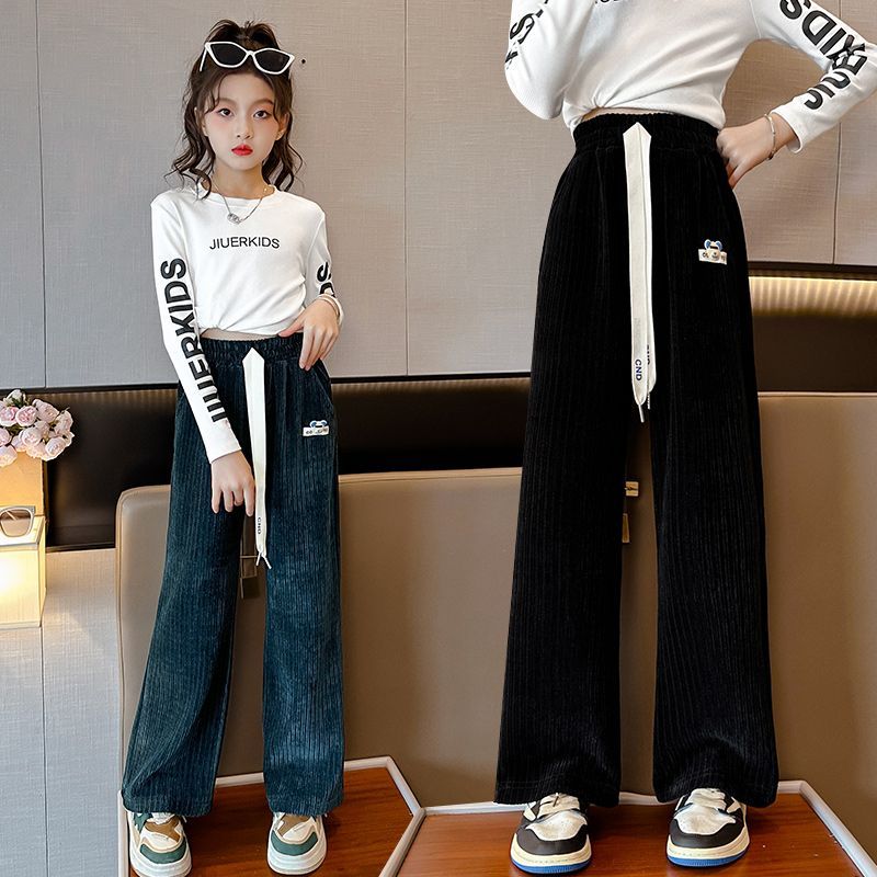 女童褲子春秋2023新款中大童時尚外穿休閒時髦秋季長褲兒童闊腿褲