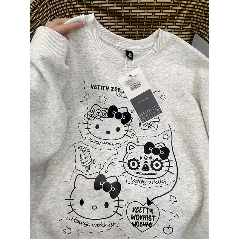 日系甜美可愛HelloKitty衛衣女春秋季ins潮寬鬆學院風加絨上衣女