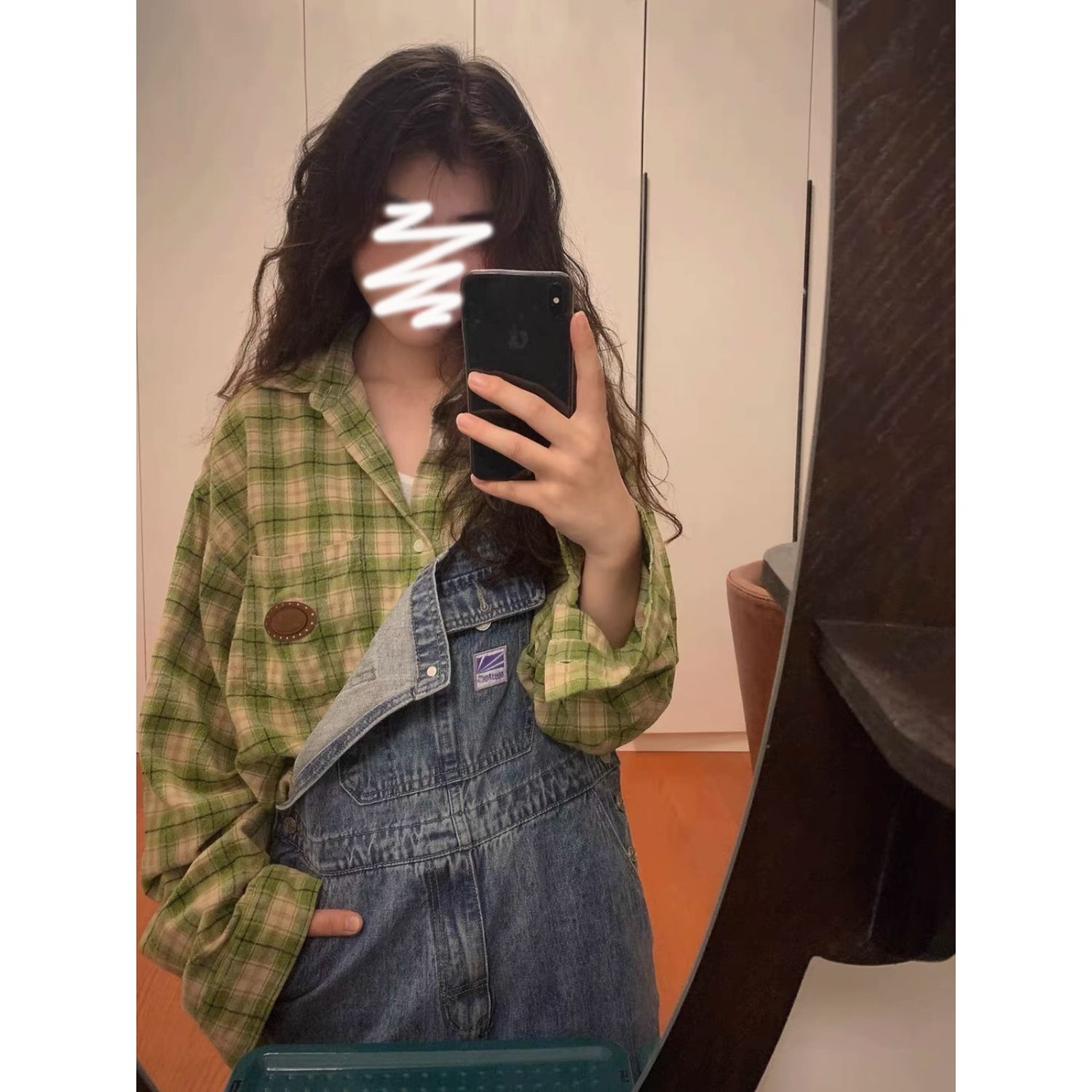 慵懶風復古綠色格子長袖襯衫女秋季新款寬鬆設計感小眾休閒上衣潮