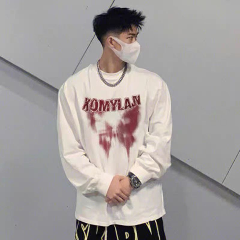 港風潮牌長袖t恤男士秋裝新款內搭秋衣ins純棉打底衫圓領上衣服潮