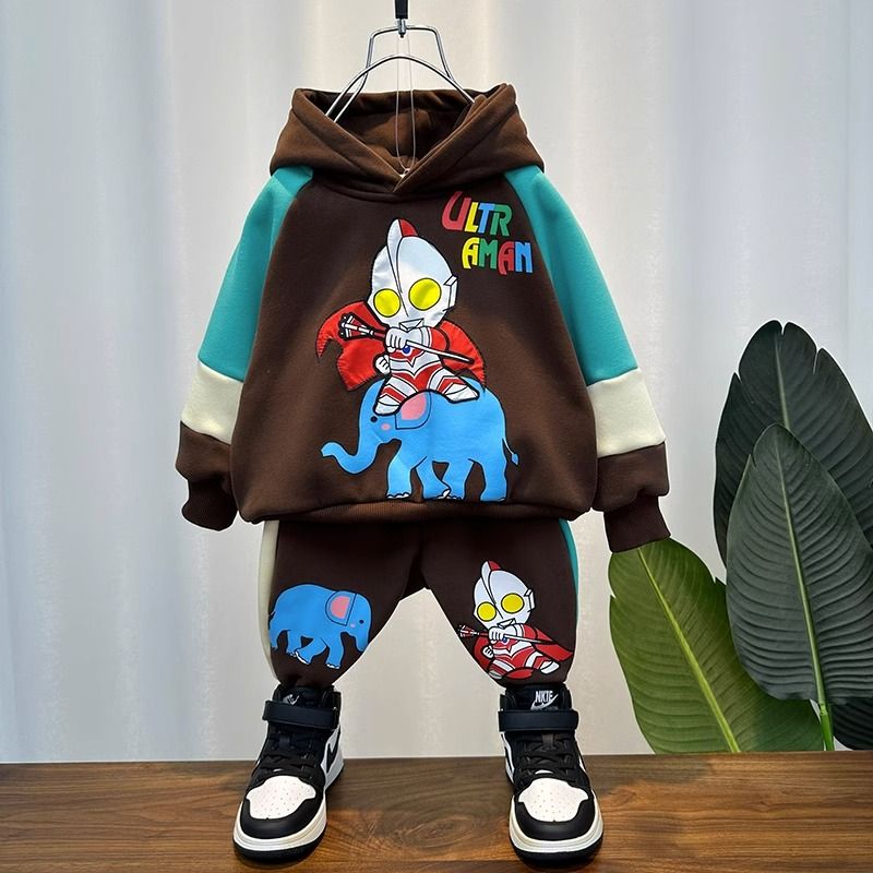Ultraman boys  new velvet suit autumn and winter style children's fashionable boys thickened clothes children's clothing
