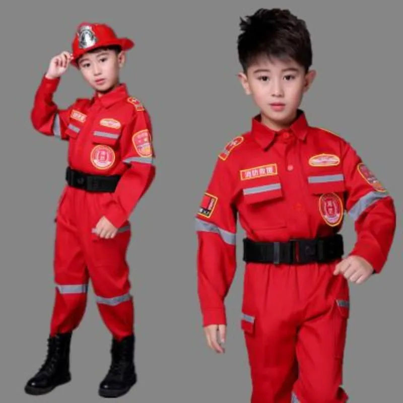 男女兒童消防員衣服消防員體能短袖衣服玩具組合套裝消防員演出服