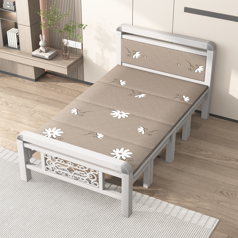 Foldable bed Four fold machine Single person Double bed Wooden bed Iron bed simple and easy noon break Portable Hard board bed Lunch break bed