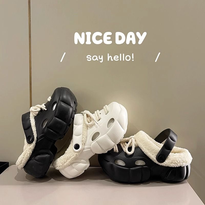 Fashion popular platform platform thick-soled furry clogs for women 2023 autumn and winter new style plus velvet and thickened warm toe-toe mops