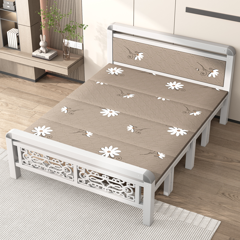 Foldable bed Four fold machine Single person Double bed Wooden bed Iron bed simple and easy noon break Portable Hard board bed Lunch break bed