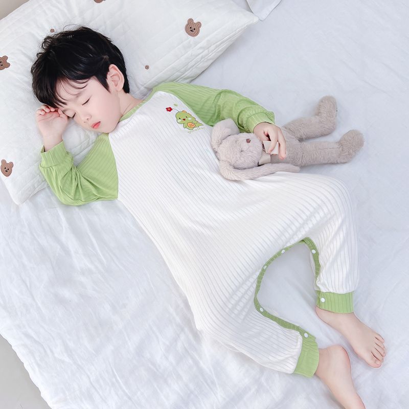 Boys' one-piece pajamas, spring and autumn Modal thin children's cartoon baby anti-kick baby boy's autumn home clothes