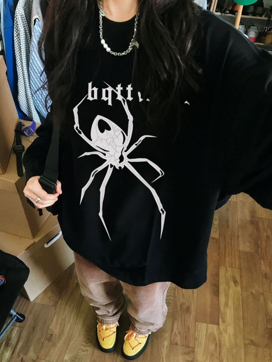 100%紡棉美式高街潮牌百搭黑色衛衣oversize小眾設計感ins風上衣