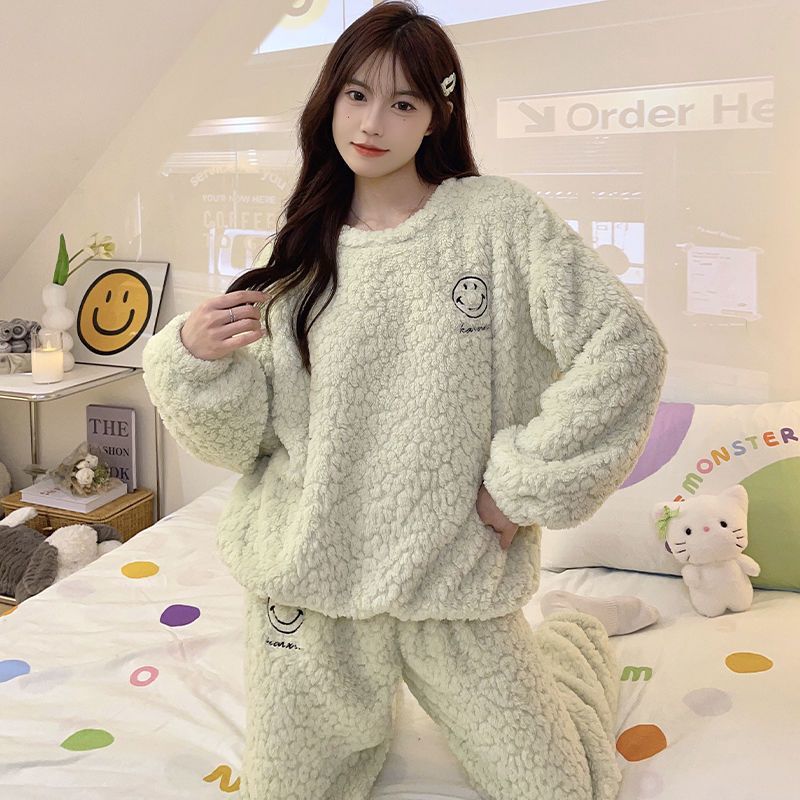 加絨加厚保暖睡衣女款珊瑚絨新款可外穿秋冬季法蘭絨小個子家居服