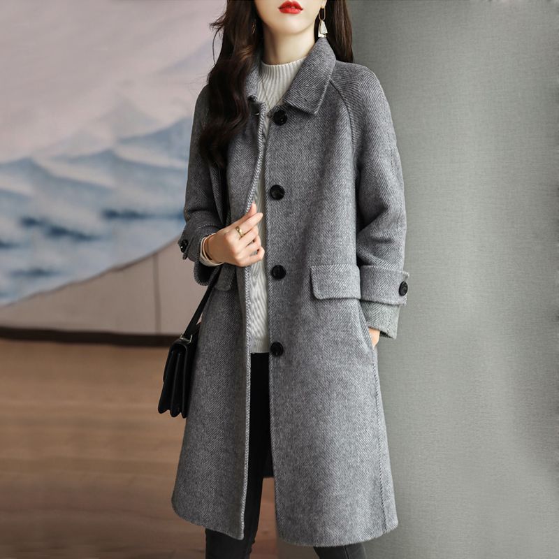 中长款毛呢大衣女韩版2023年秋冬新款高端时尚设计感宽松呢子外套
