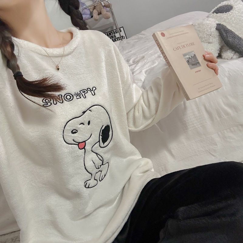 珊瑚絨睡衣女士2023新款秋冬季加絨加厚保暖冬天法蘭絨家居服套裝