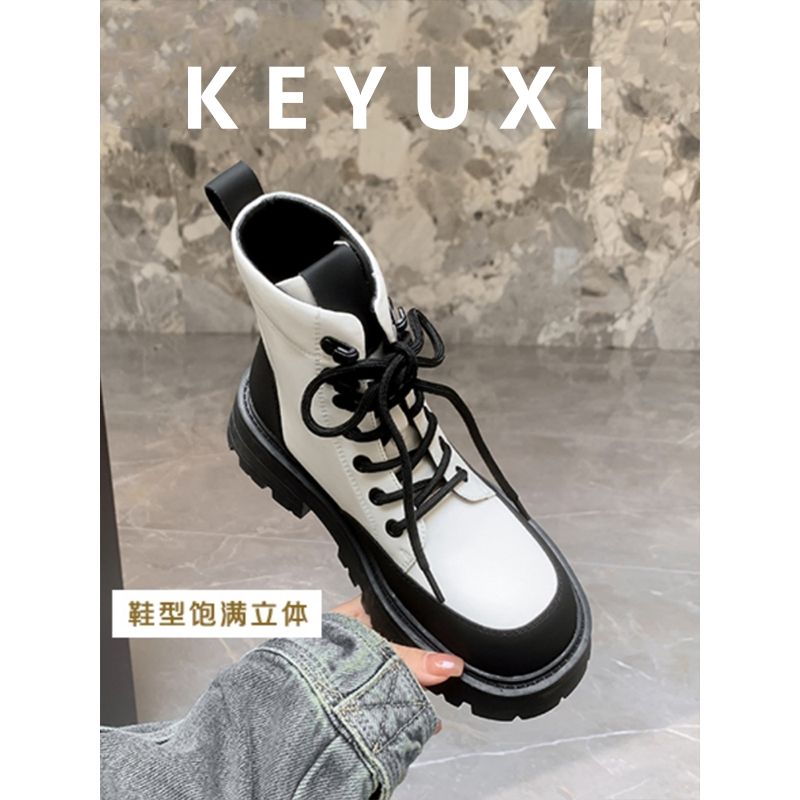 巴黎街區~馬丁靴女秋冬季爆款靴子ins百搭系帶厚底短靴