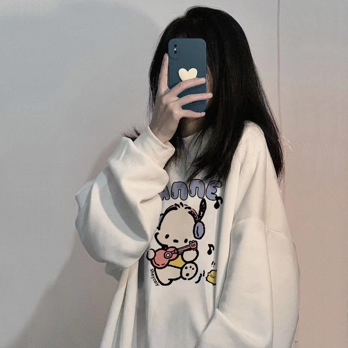 美式復古加絨圓領衛衣oversize寬鬆設計感小眾長袖上衣女學生外套