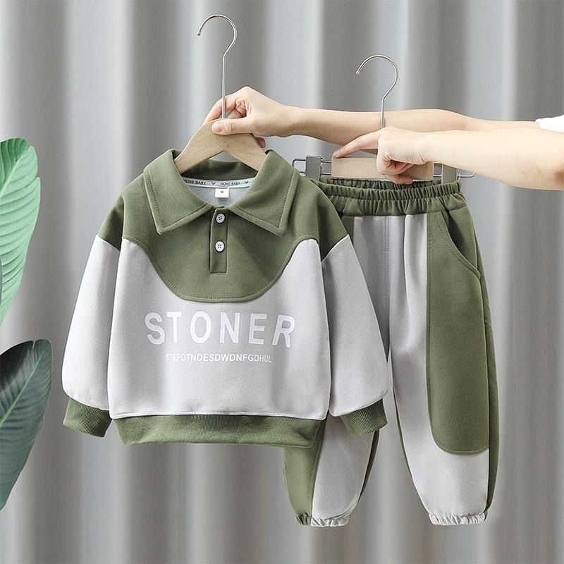 Boys suit autumn  new small and medium children's clothing sweatshirt two-piece set boys casual winter clothing plus velvet and thickening