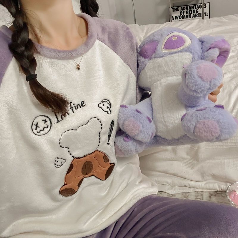 珊瑚絨睡衣女士2023新款秋冬季加絨加厚保暖冬天法蘭絨家居服套裝