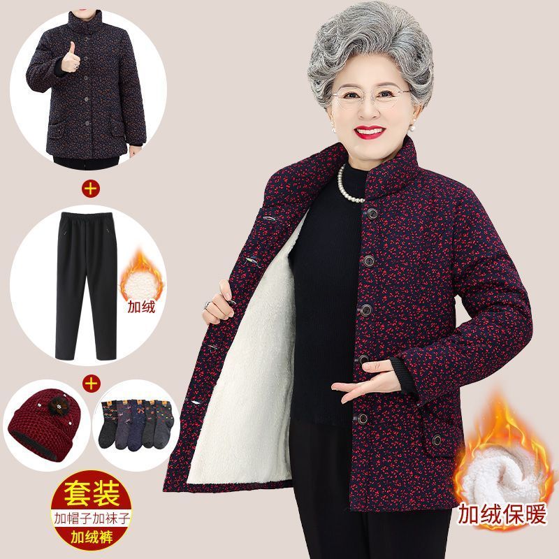 奶奶加絨加厚棉襖70歲中老年人太太冬裝女媽媽超厚棉衣服短款外套