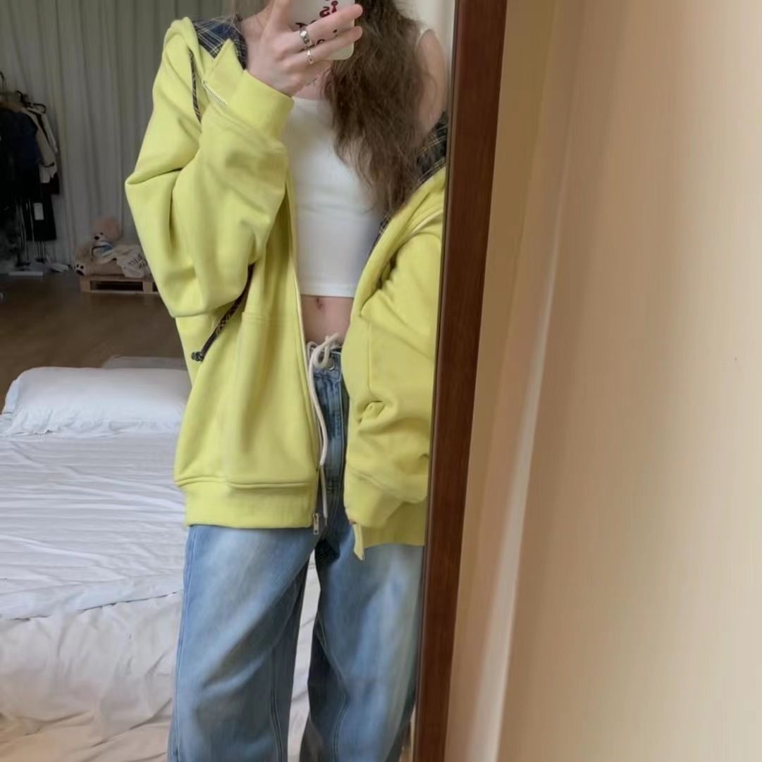 鹵鹵lulu 非常愛的!格紋款連帽衛衣 秋季小個子外套長袖上衣女裝
