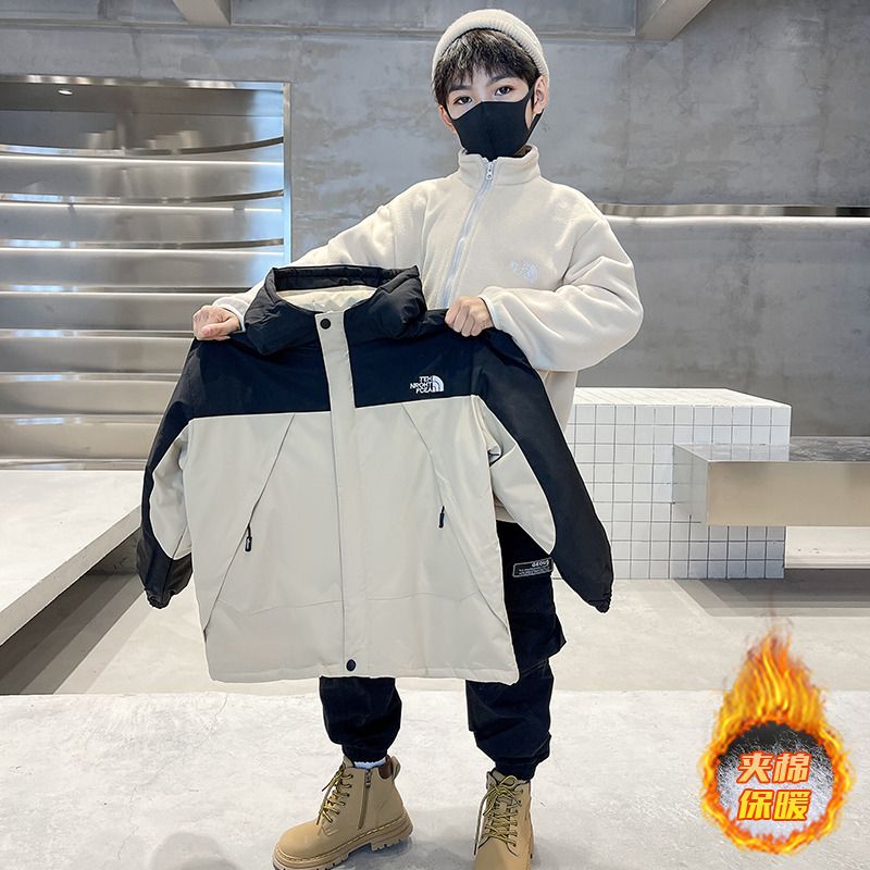 男童衝鋒衣三合一兒童秋冬外套加絨可拆卸新款男大童加厚秋冬棉衣