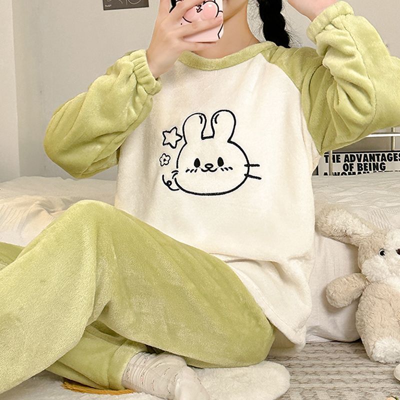 珊瑚絨睡衣女士2023新款秋冬季加絨加厚保暖冬天法蘭絨家居服套裝