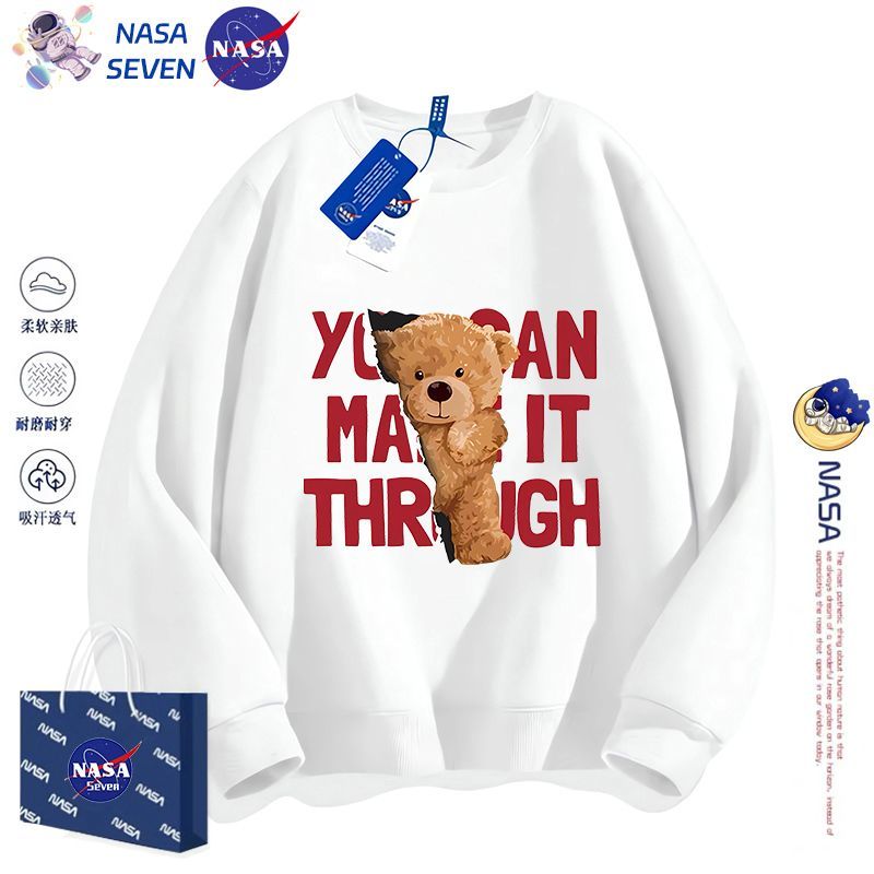 NASA卡通英文小熊衛衣男女童秋冬季純棉長袖洋氣挖掘機上衣中大童