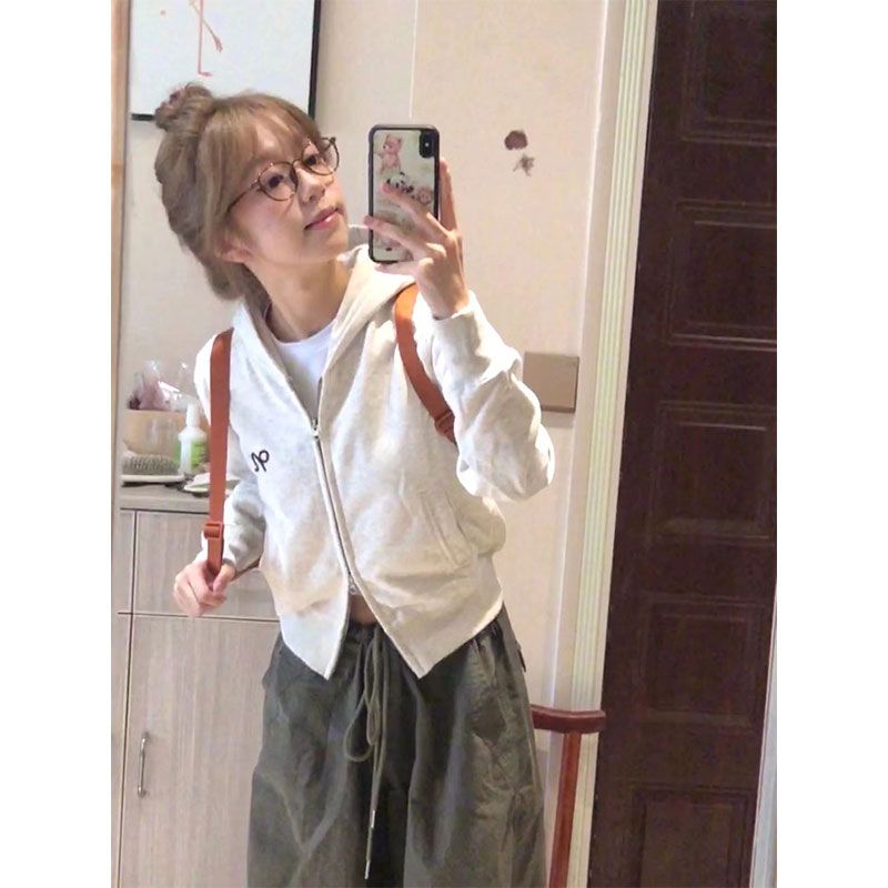 美式復古開衫衛衣外套女春秋季新款小個子外穿慵懶連帽拉鏈上衣潮