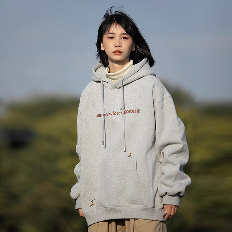 純棉加絨連帽衛衣女冬季2023新款潮牌ins設計感休閒寬鬆保暖外套