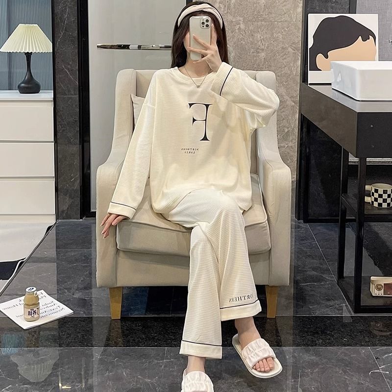 睡衣女春秋季少女純棉長袖2022年新款淺白大碼外穿學生家居服套裝